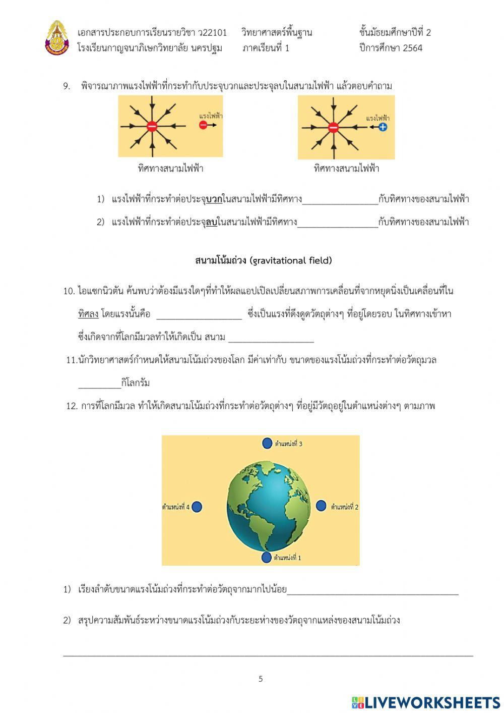 4.6 โมเมนต์ของแรง แรงและสนามของแรง