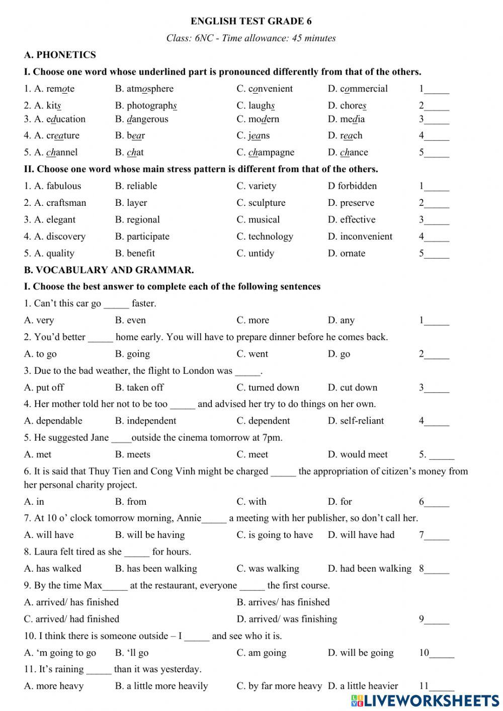 English Test 1 6NC