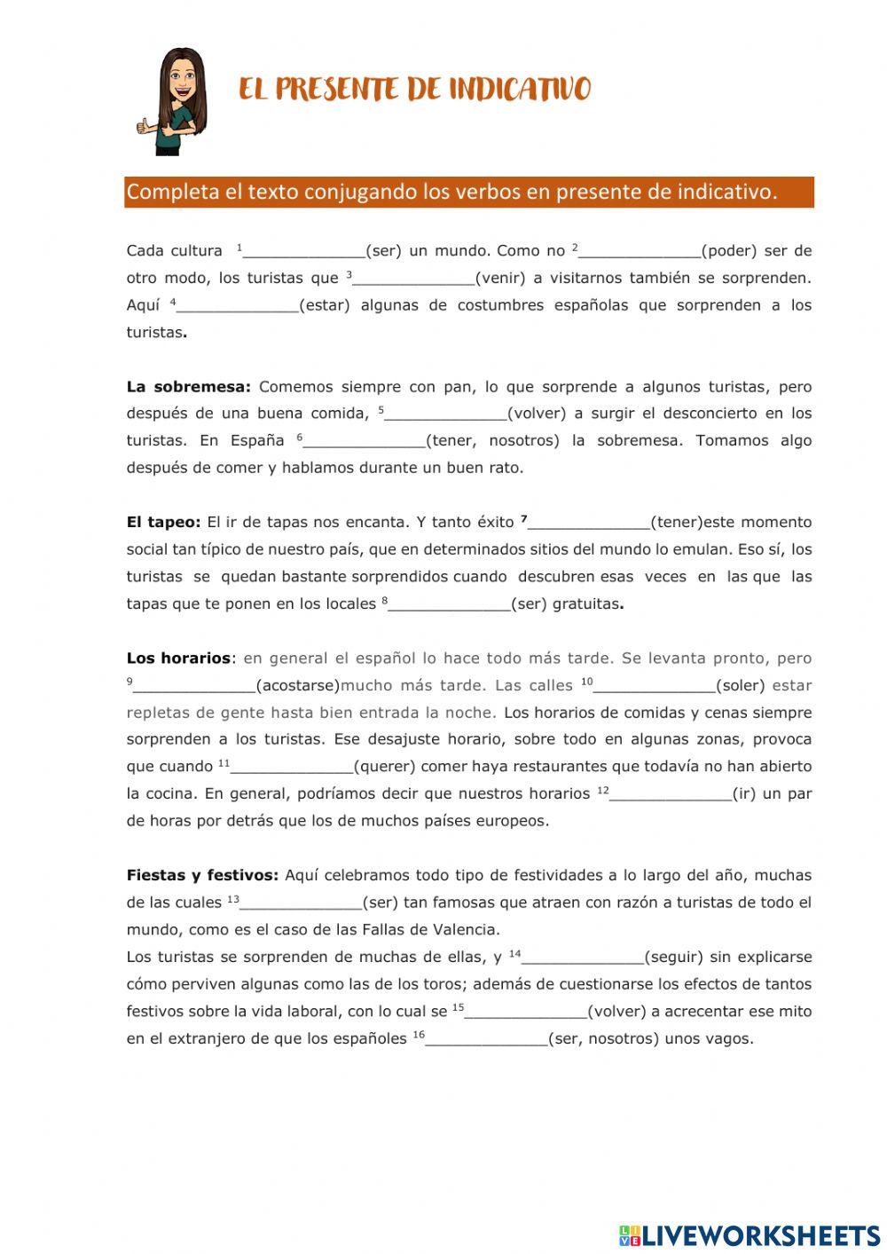 Costumbres españolas (presente de indicativo)