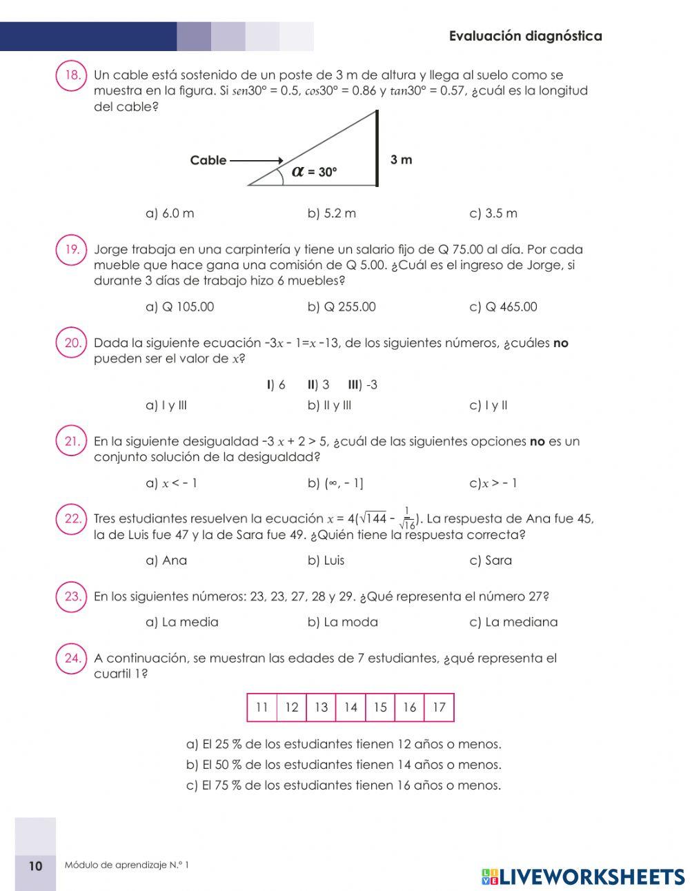 Prueba Diagnostica Matemáticas
