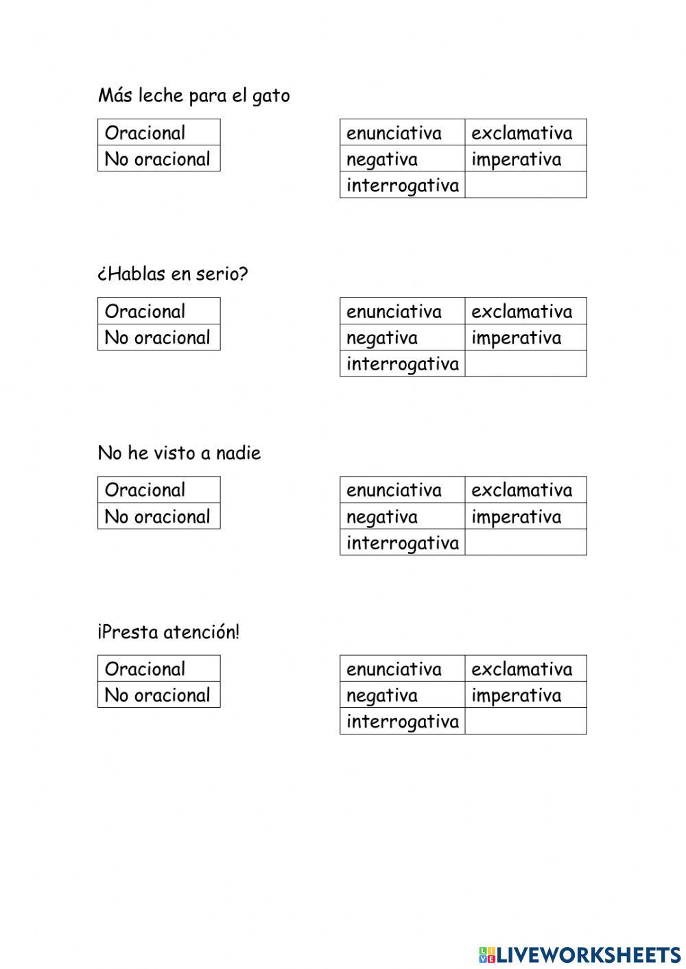 Enunciados oracionales y no oracionales