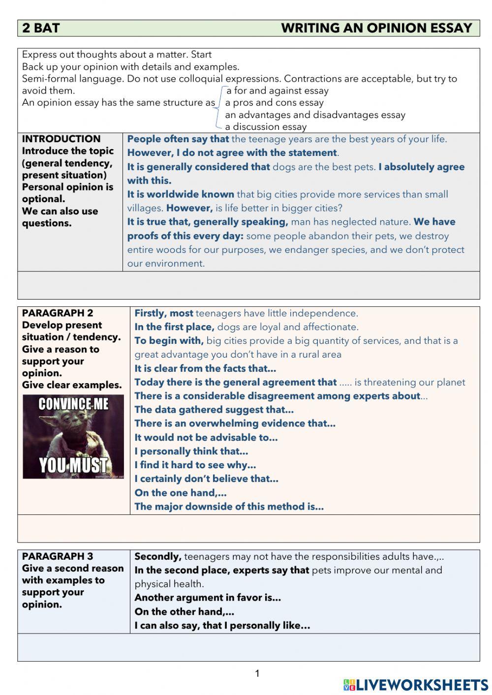 Writing a opinion essay