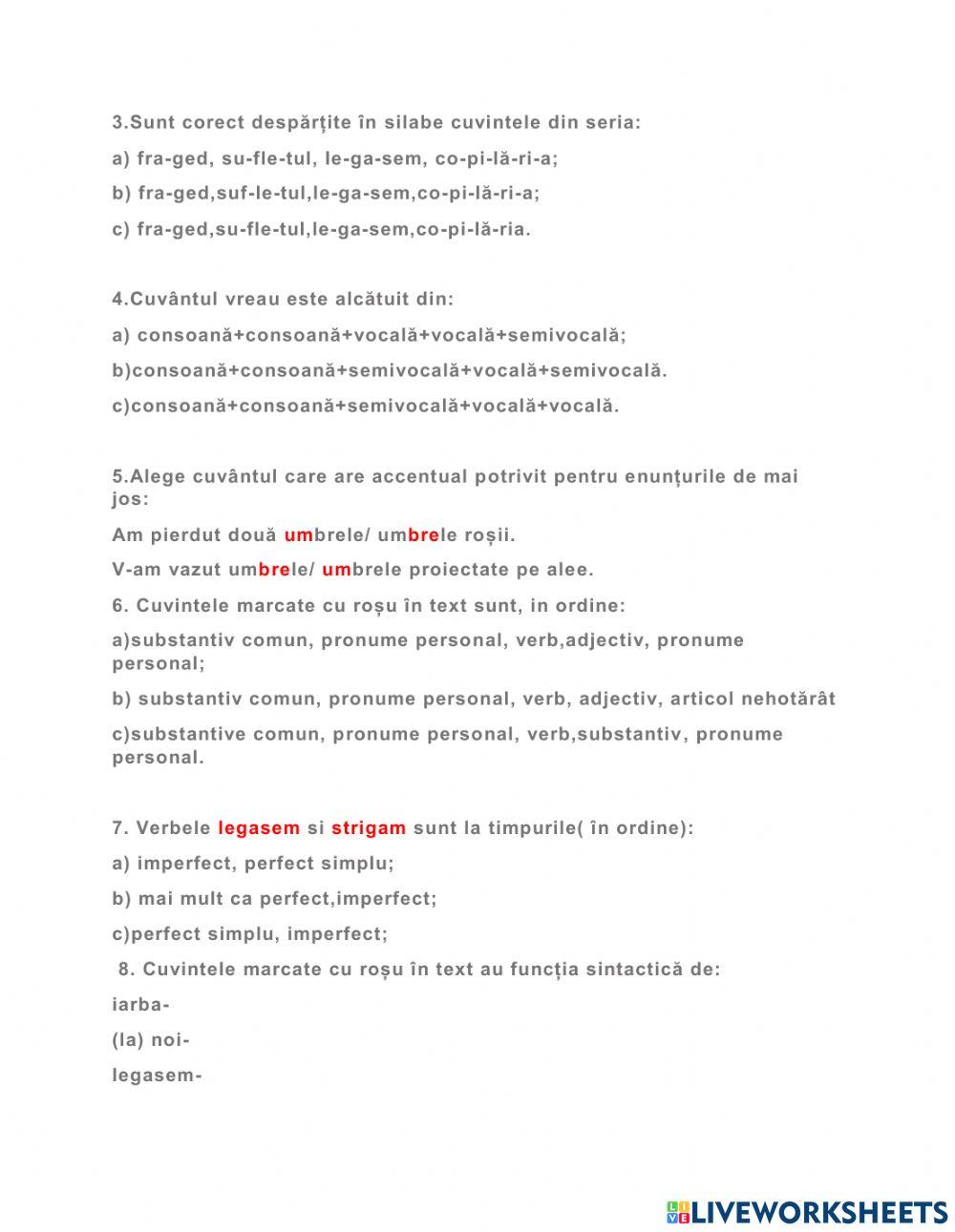 Evaluare inițiala- clasa a VI a