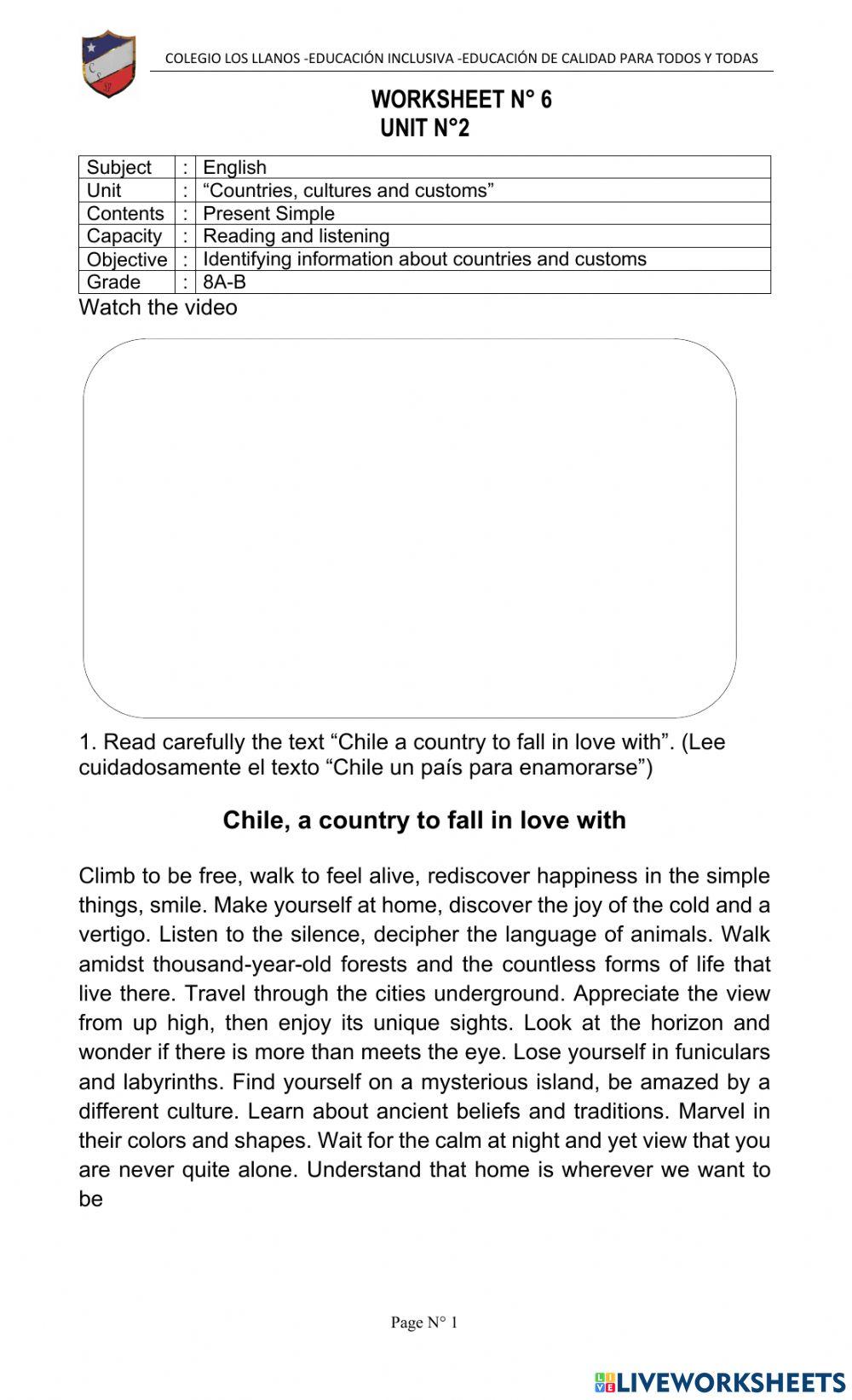 Unit 2 “Countries, cultures and customs” 27 September 8A-B