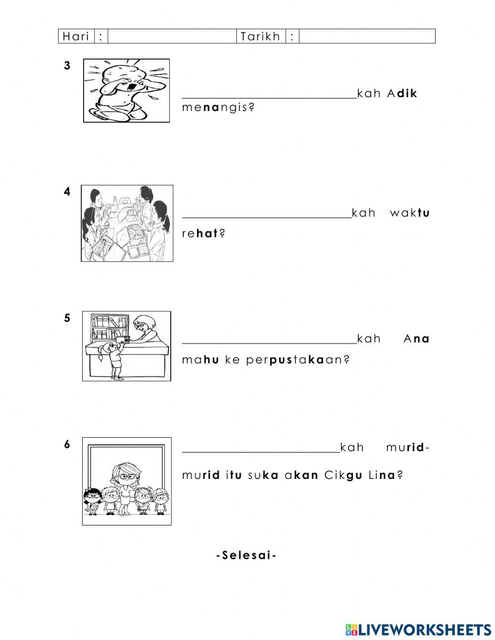 Kata Tanya Lembaran Latihan 1 'bila' dan 'mengapa'
