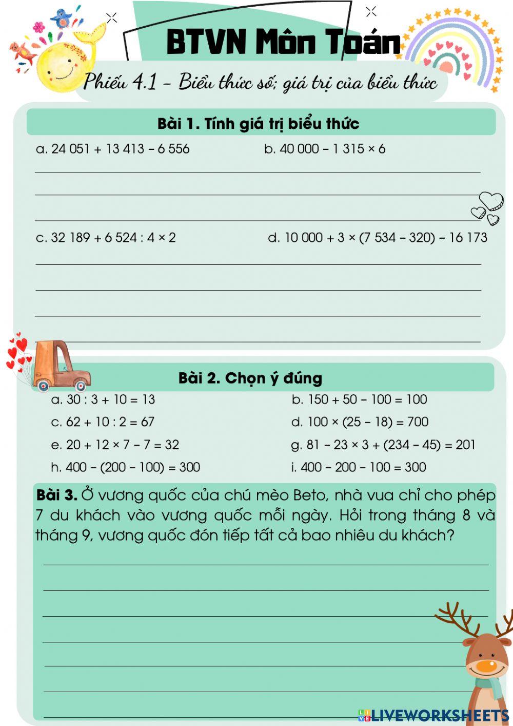 4.1 Biểu thức số - Giá trị của biểu thức