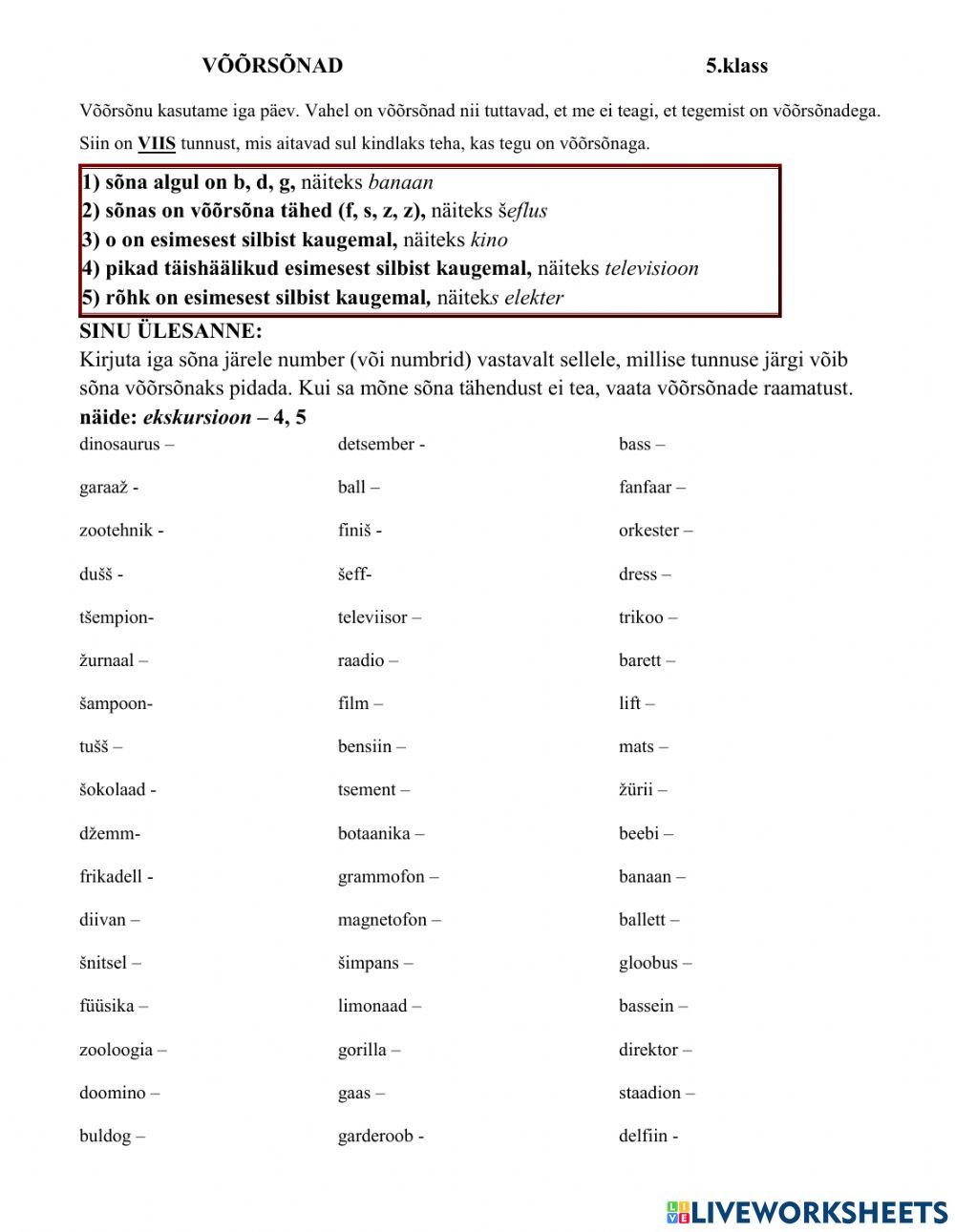 Võõrsõnade tunnused