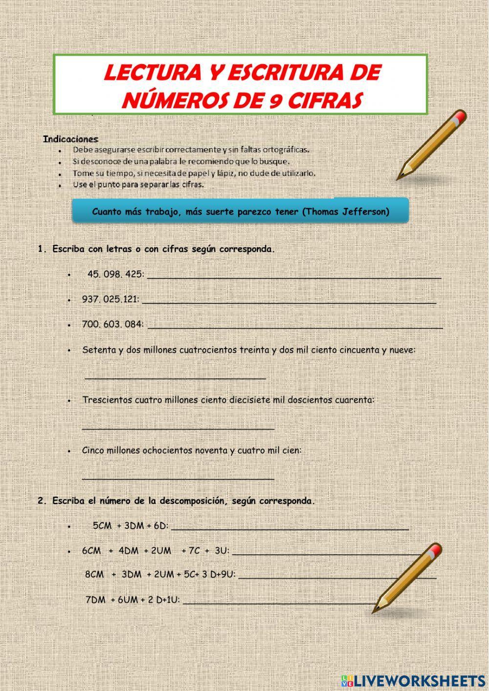 Lectura, escritura de 9 cifras