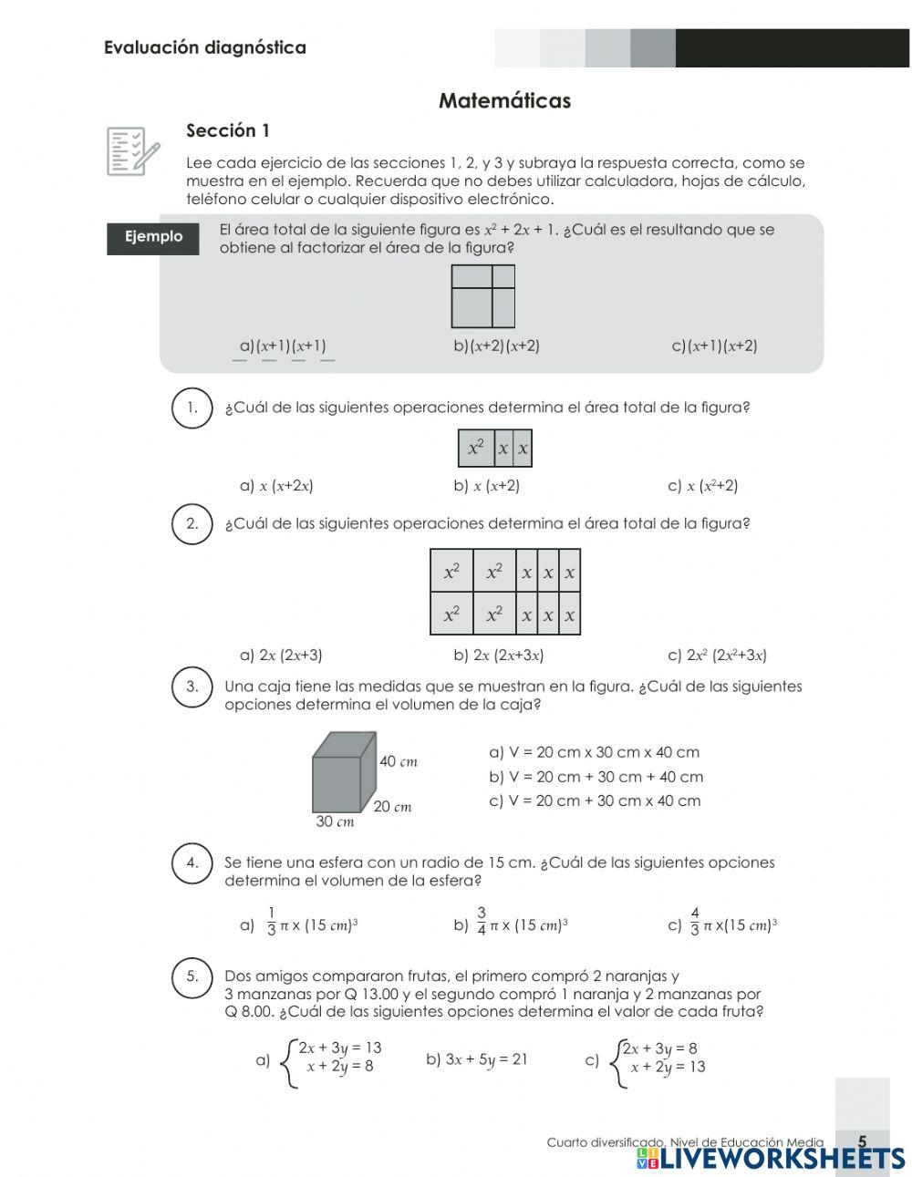 Prueba Diagnostica Matemáticas