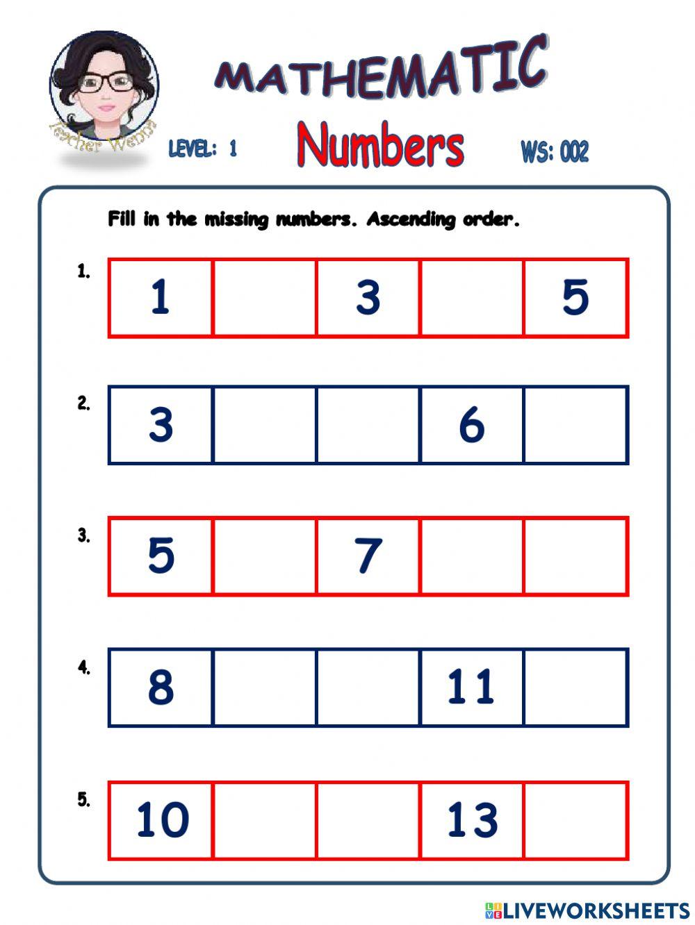 Numbers-Ascending Order worksheet | Live Worksheets