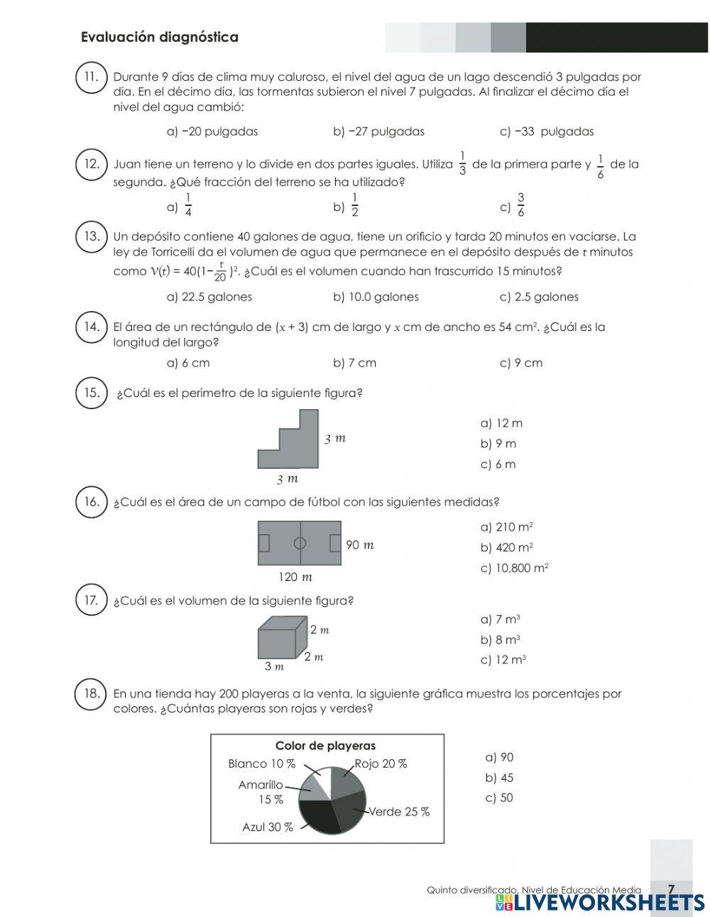 Prueba Diagnostica Matemáticas