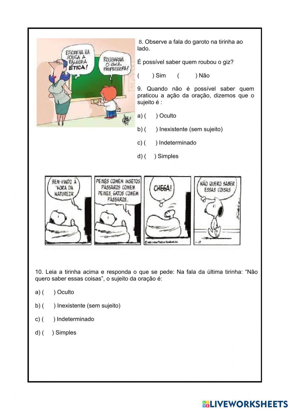 Revisão de Português- Tipos de sujeito- modos verbais-concordância nominal e verbal