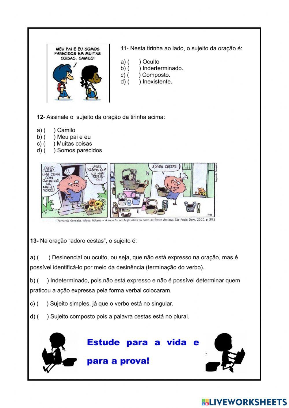 Revisão de Português- Tipos de sujeito- modos verbais-concordância nominal e verbal