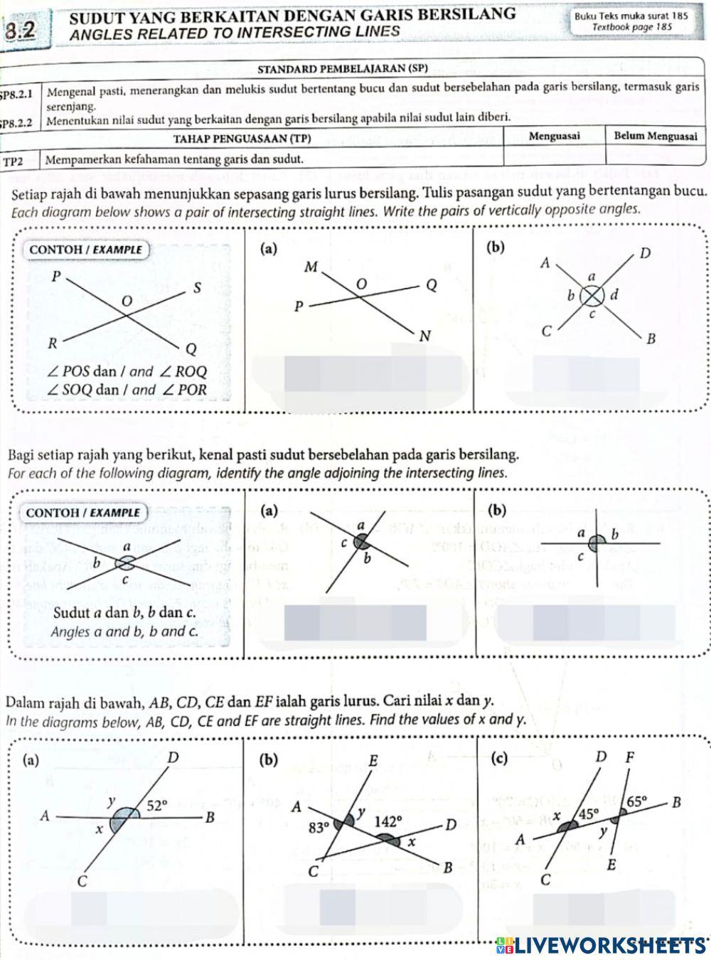 Sudut pada garis bersilang