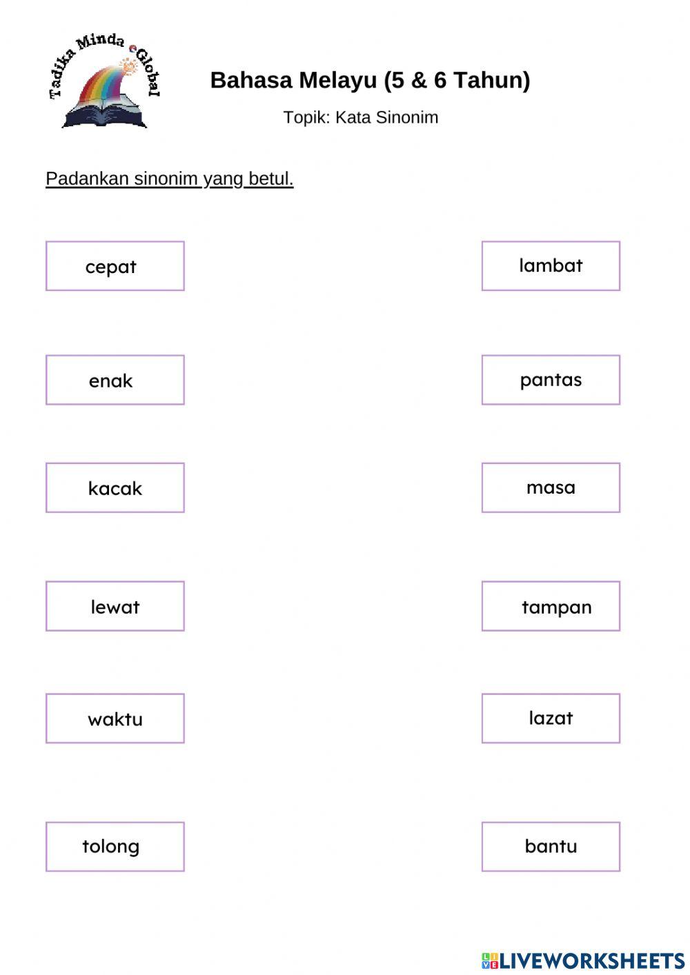 5 & 6 Years: Bahasa Melayu (Sinonim)