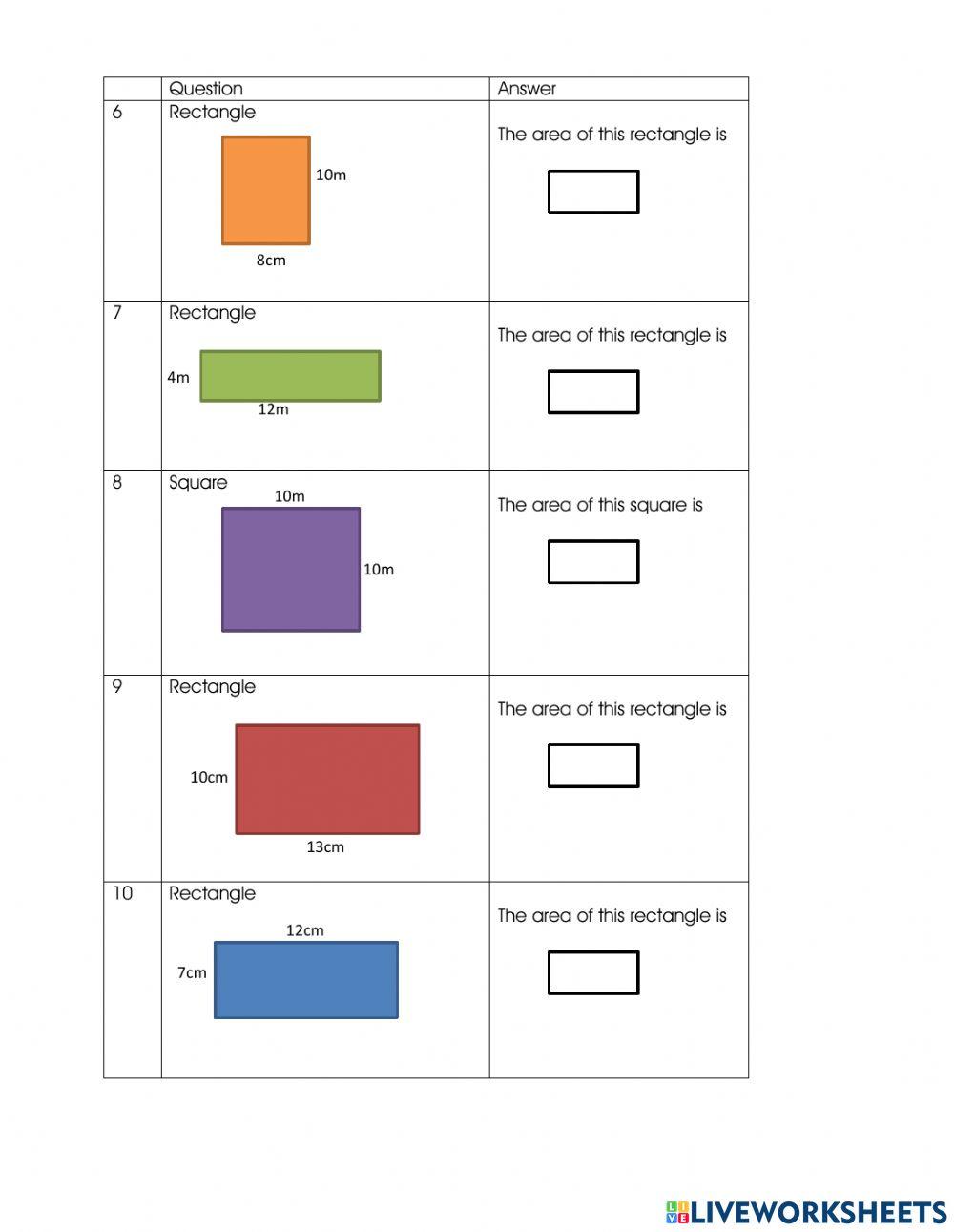 Area of square and rectangle Juzielee Live