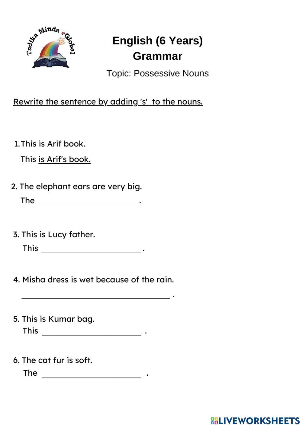 5 & 6 Years: English (Possessive Nouns)