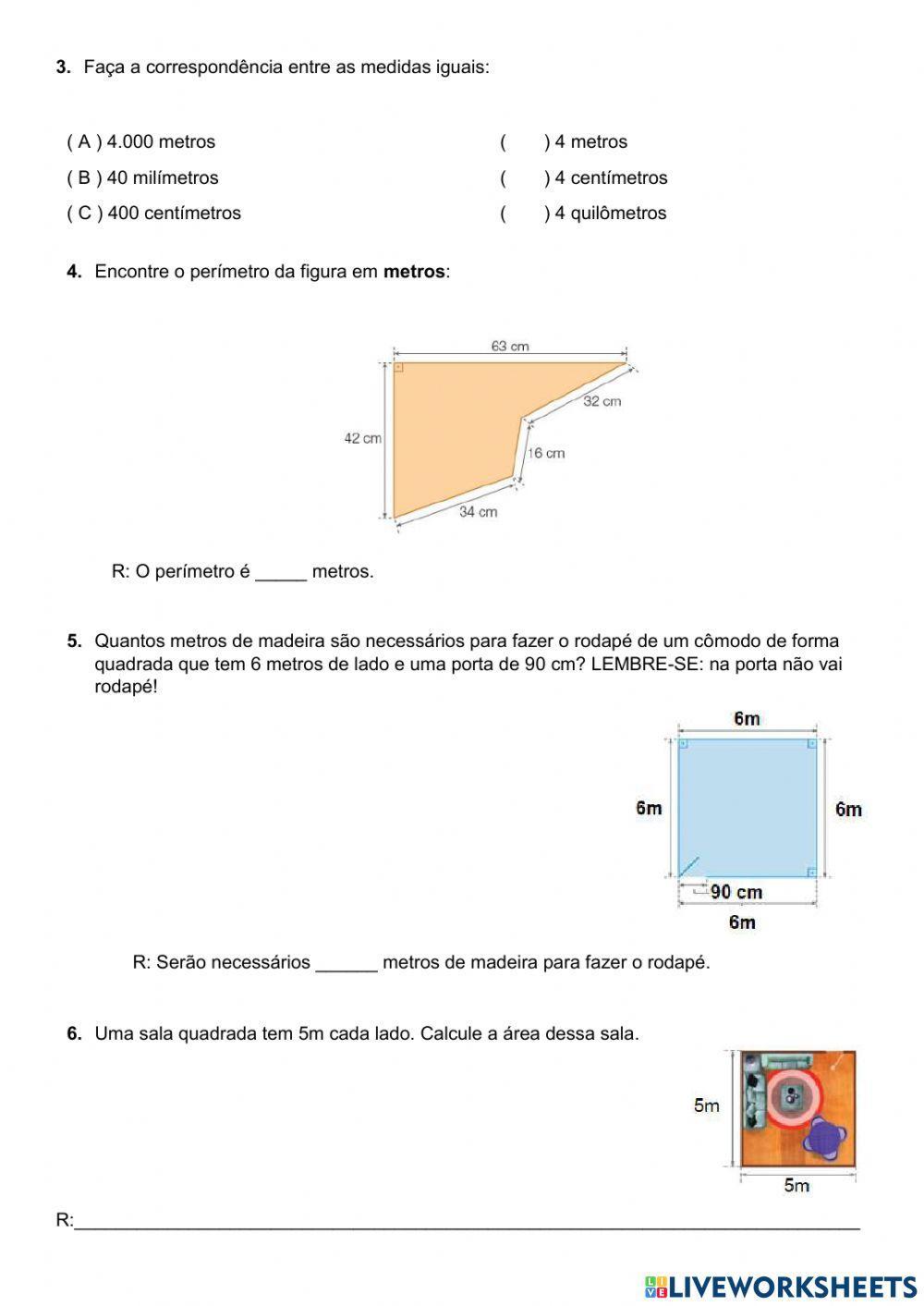 Revisão sobre área e perímetro