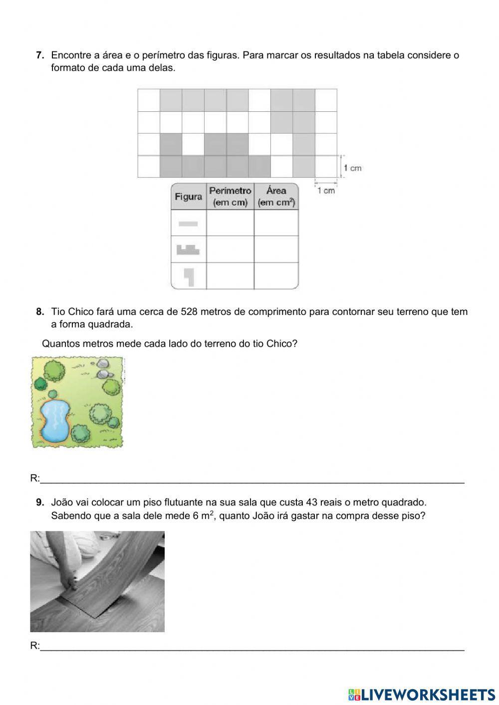 Revisão sobre área e perímetro