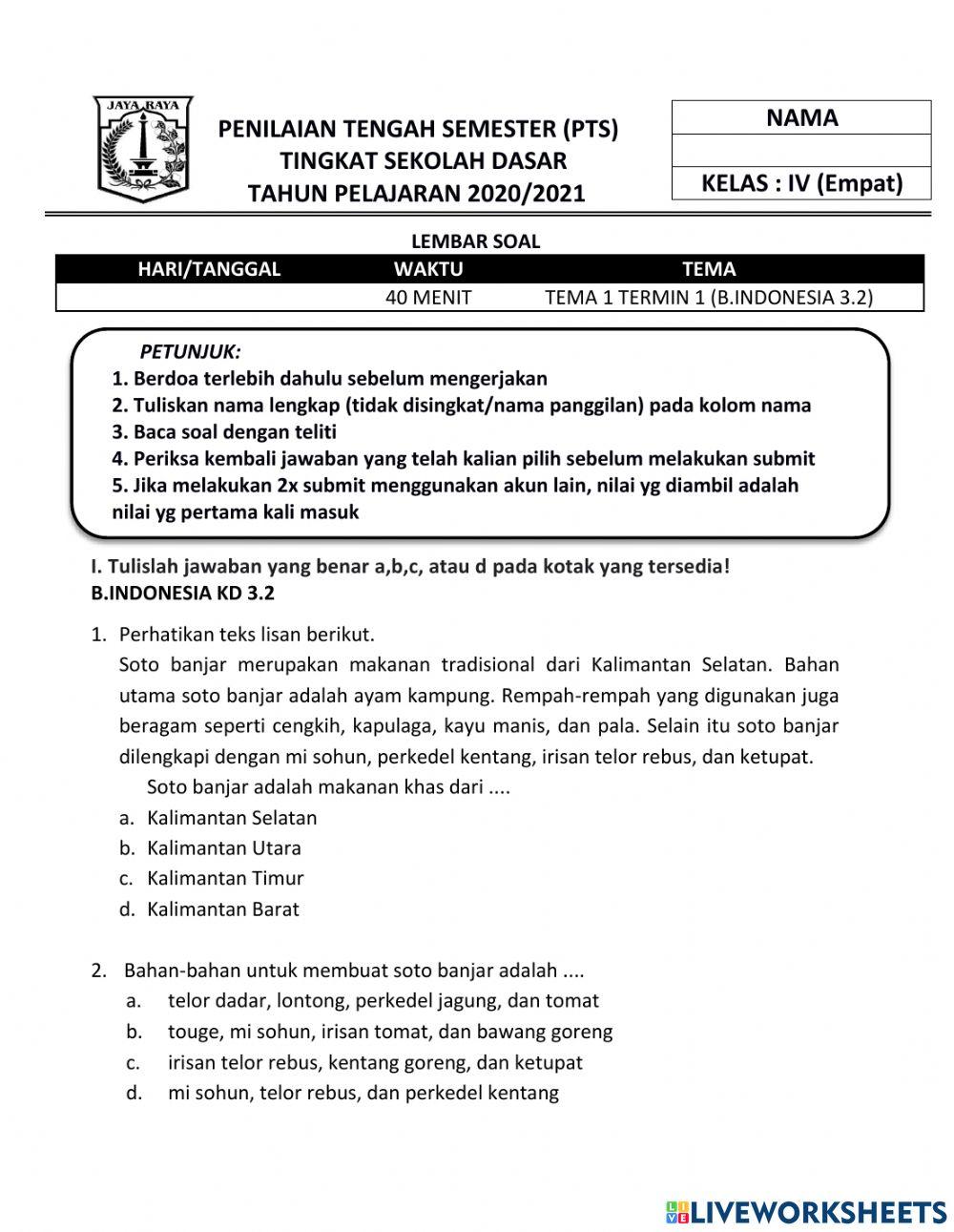 PTS Bahasa Indonesia Tema 1 (Remedial)