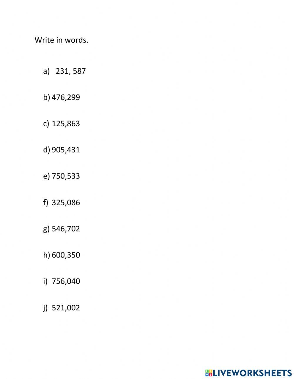 Writing in words 6 digits