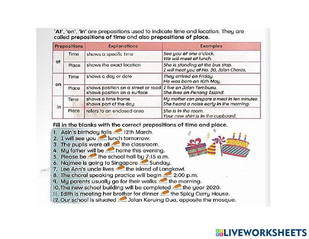 Prepositions of time and place