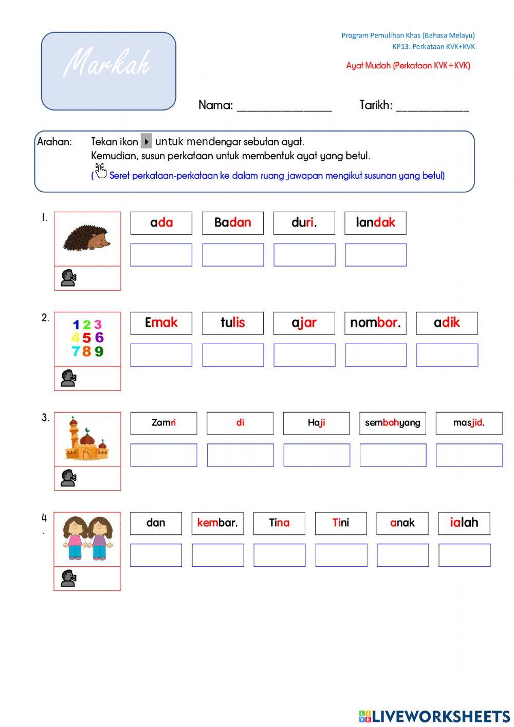 Perkataan KVK+KVK (Ayat Mudah)