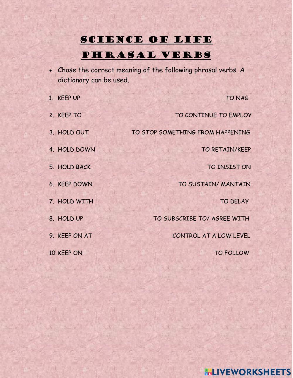 Science of life - phrasal verbs