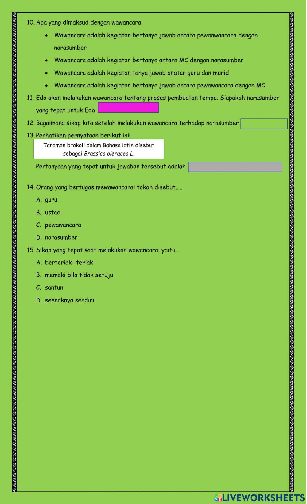 Penilaian harian  bahasa indonesia KD 3.3 tema 3