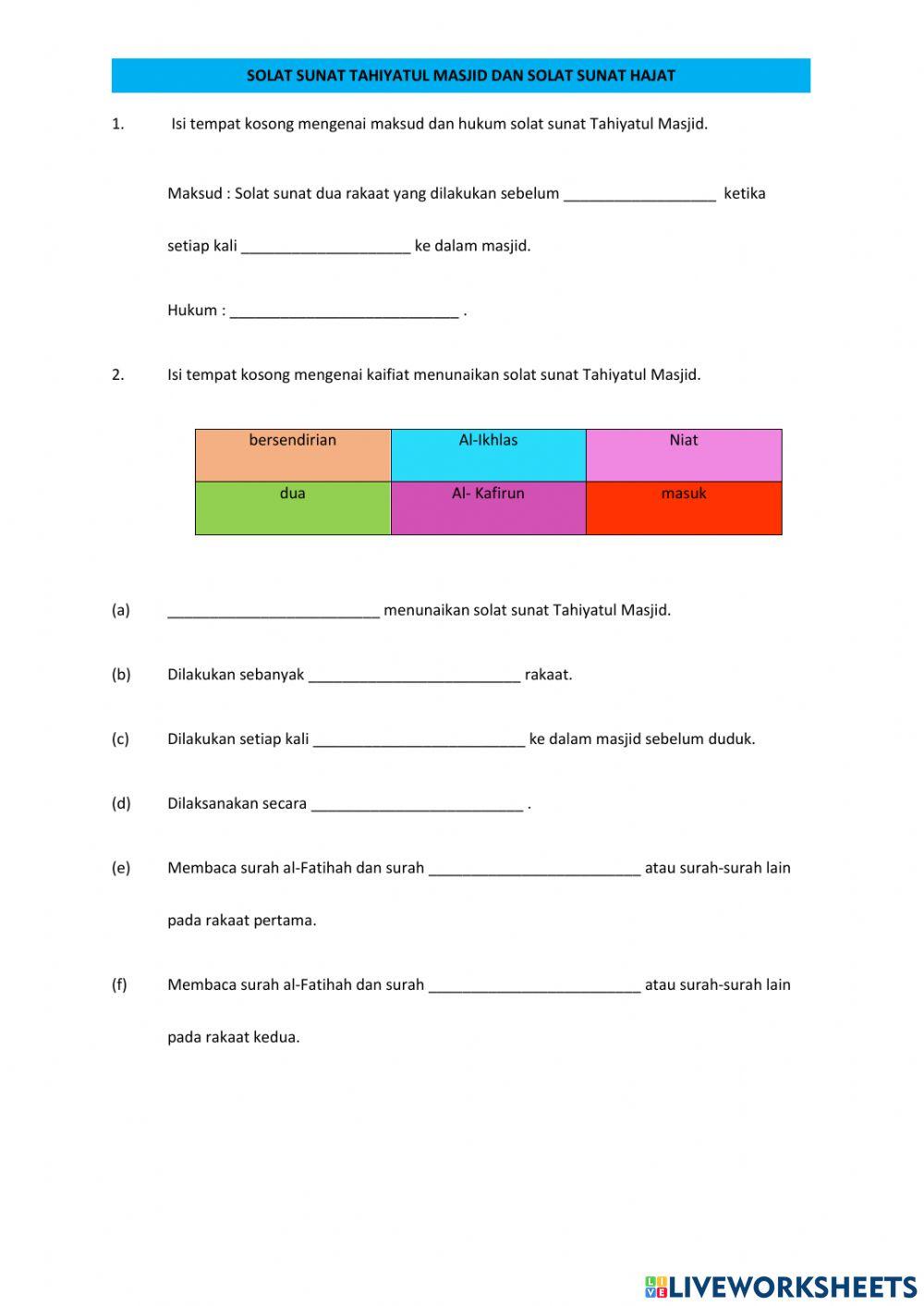 Solat sunat tahiyatul masjid dan solat sunat hajat