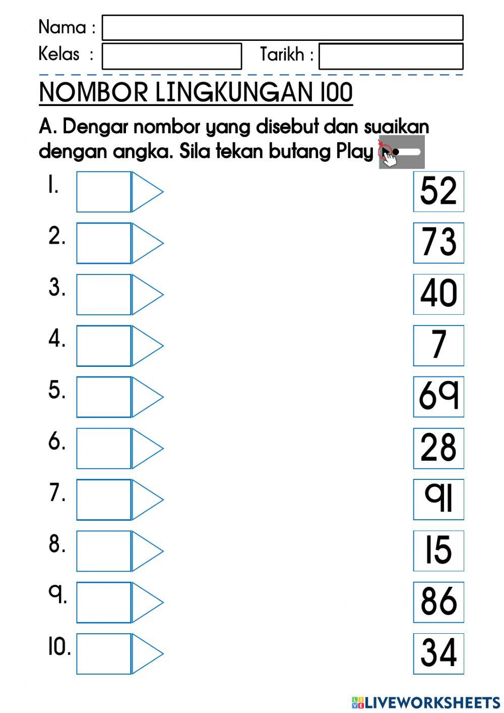 Nombor lingkungan 100 - Kenal pasti