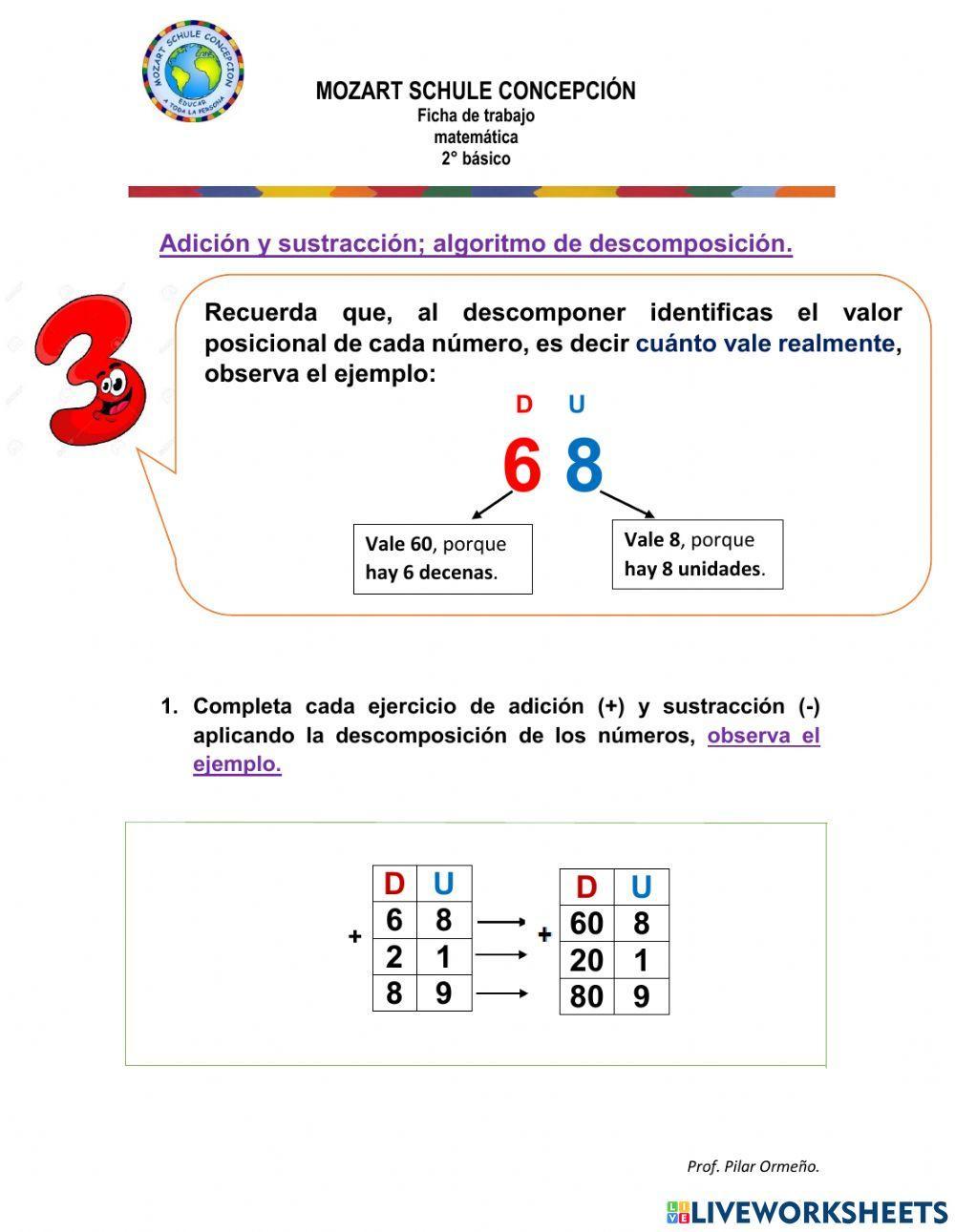 Adición y sustracción algoritmo de descomposición.