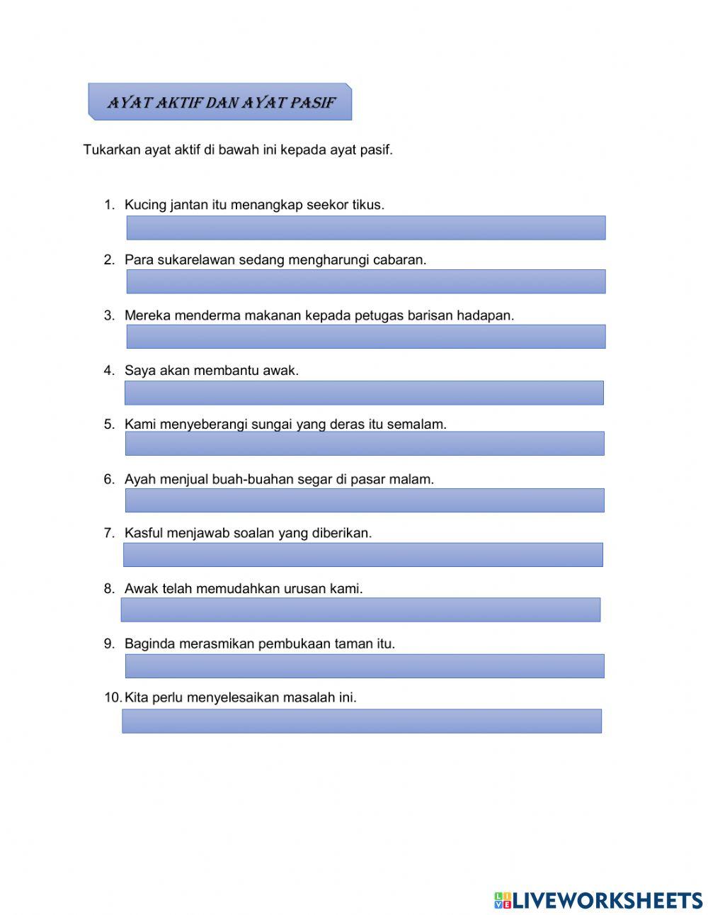 Ayat aktif dan ayat pasif online exercise for live worksheets