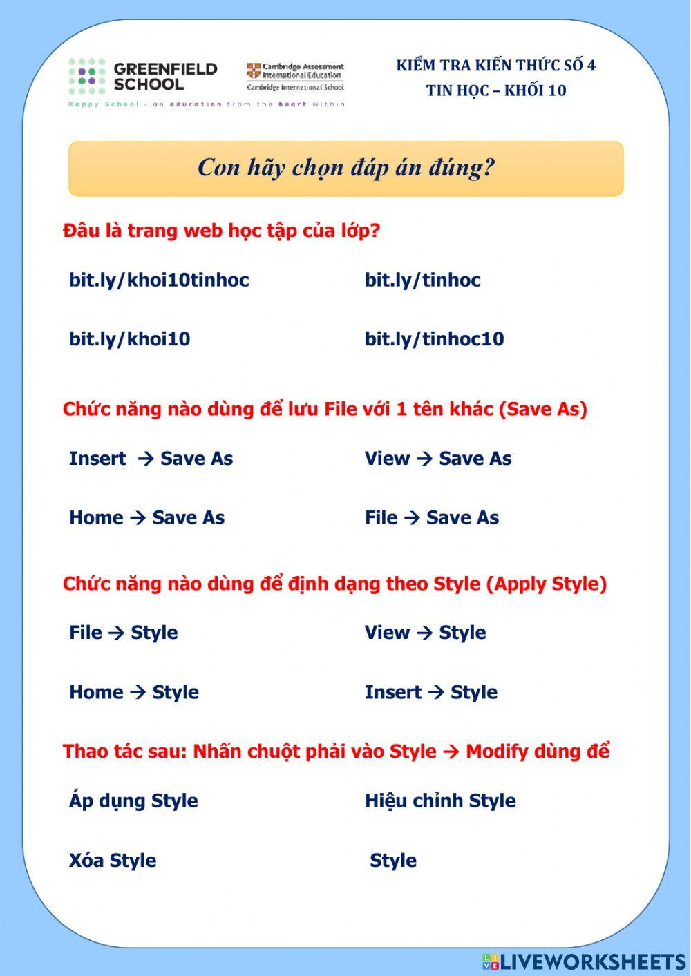 Tin học - Khối 10