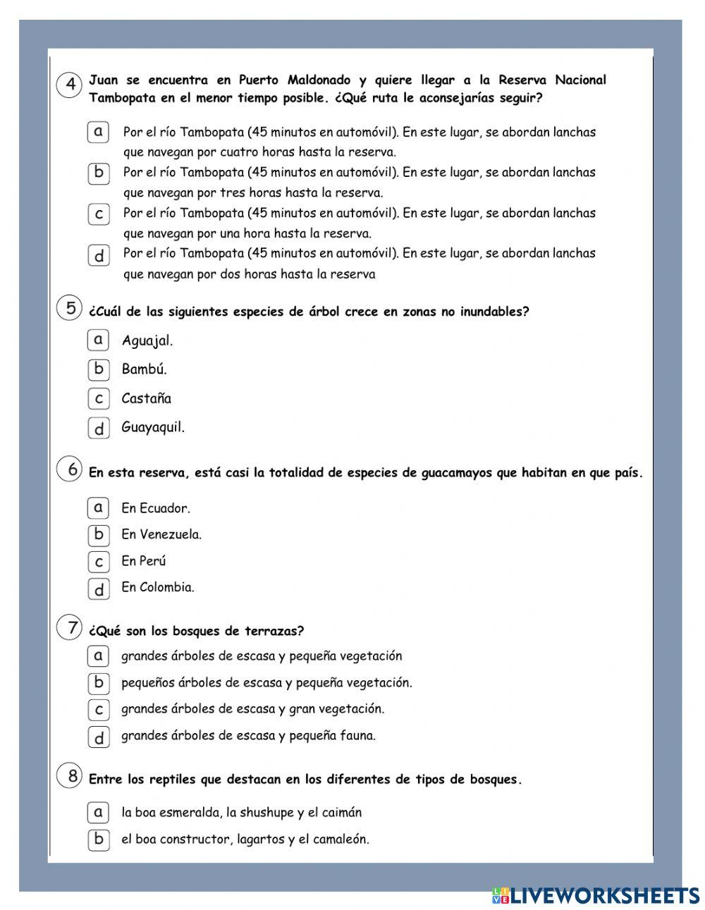 Comprensión Lectora (Reserva Nacional Tambopata)