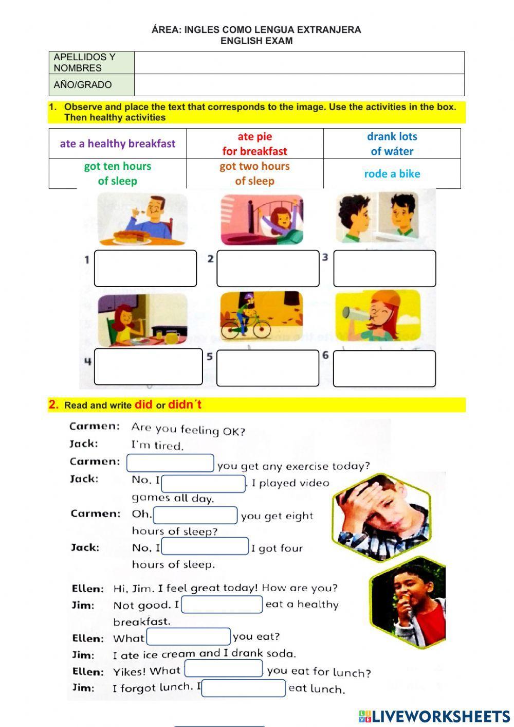 Evaluacion ingles 4to grado