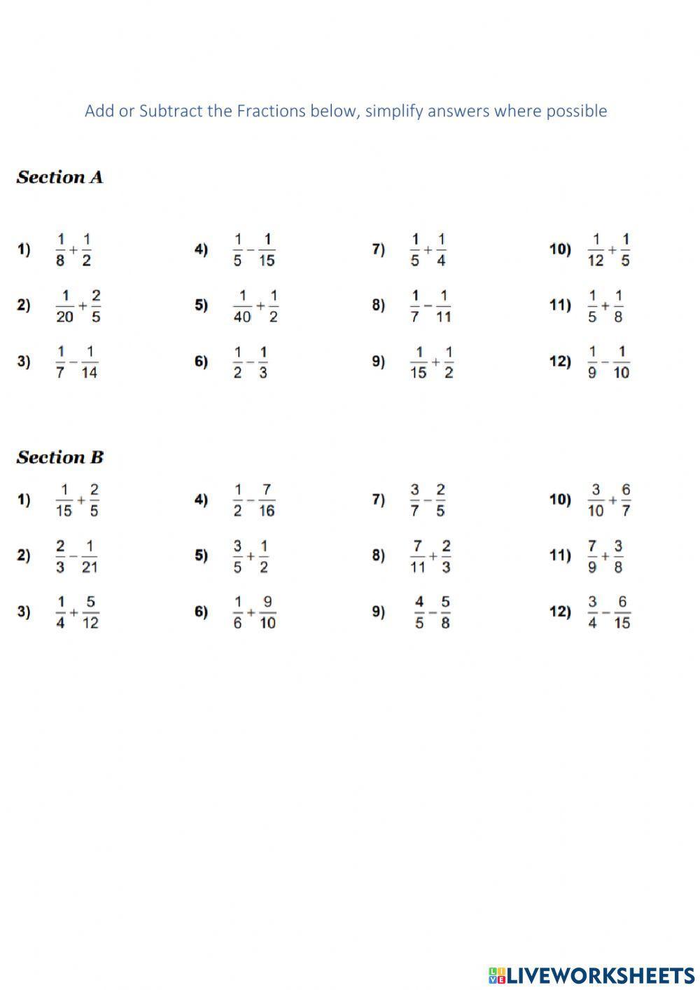 Adding & Subtracting Quiz