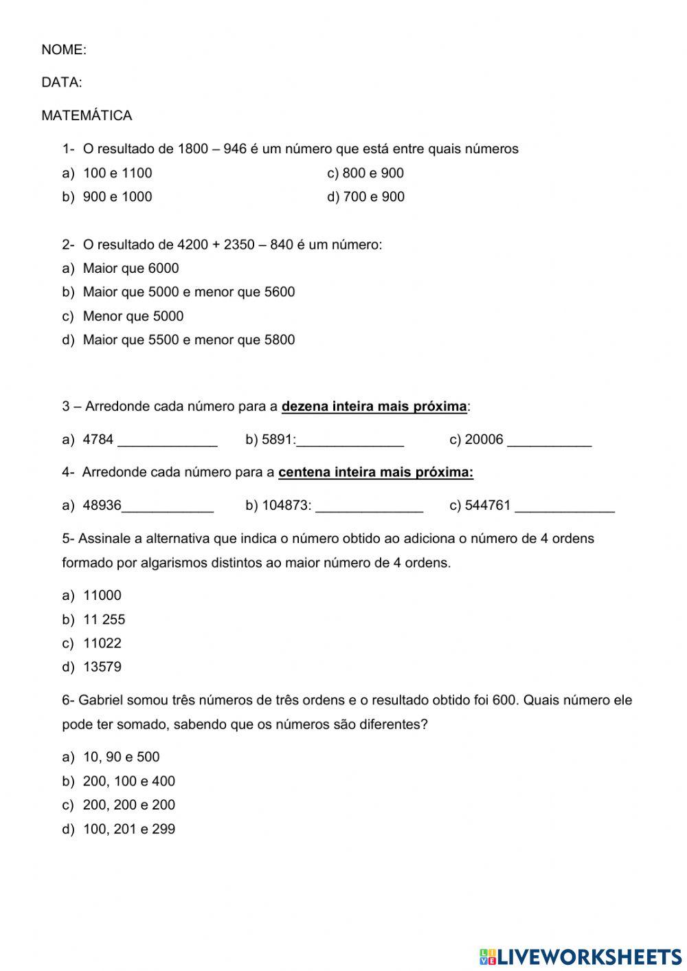 MATEMÁTICA: números, arredondamento, fração e sólidos geométricos