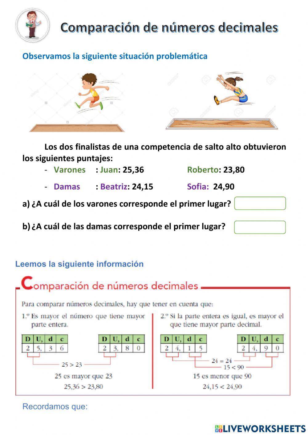 Comparación de números decimales