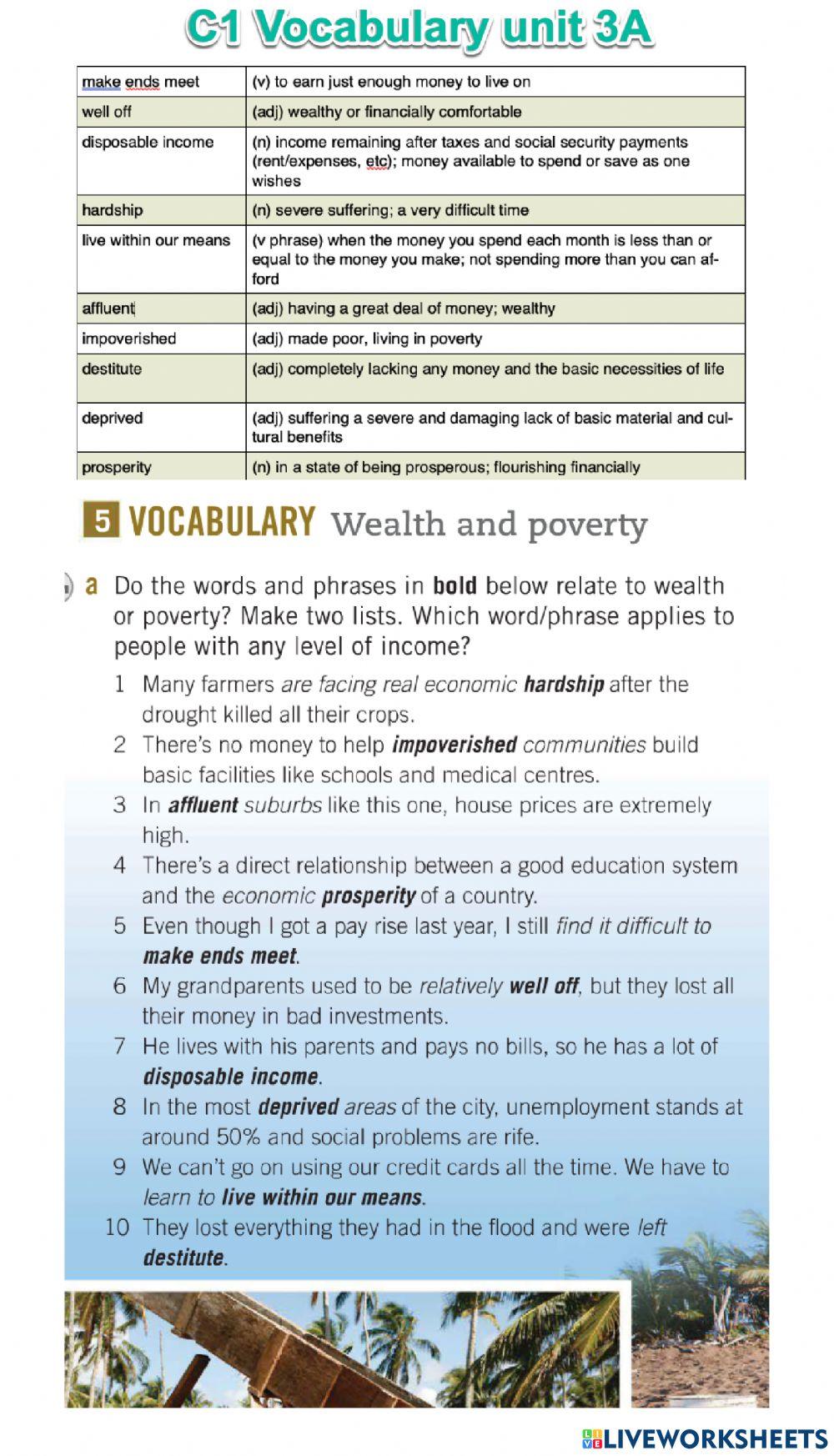 Wealth and poverty vocabulary C1 Wealth and poverty vocabulary C1