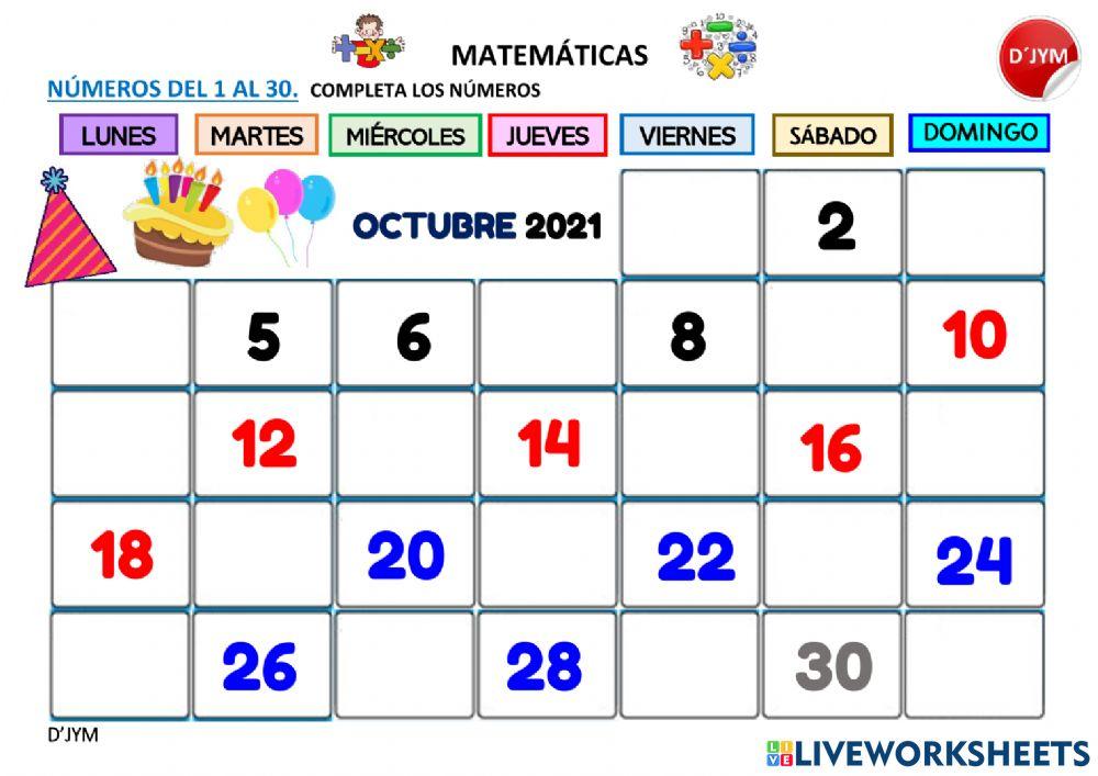 Numeración del 1 al 31