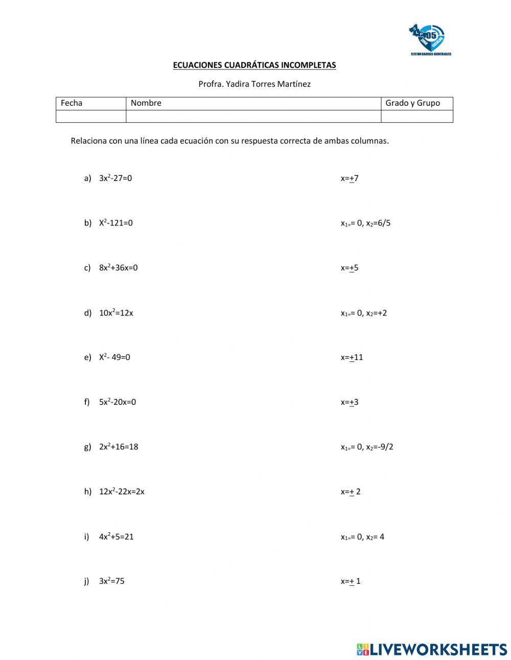 Ecuaciones incompletas