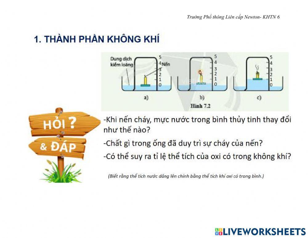 KHTN 6- Bài 7: Xác định tỉ lệ oxi trong không khí