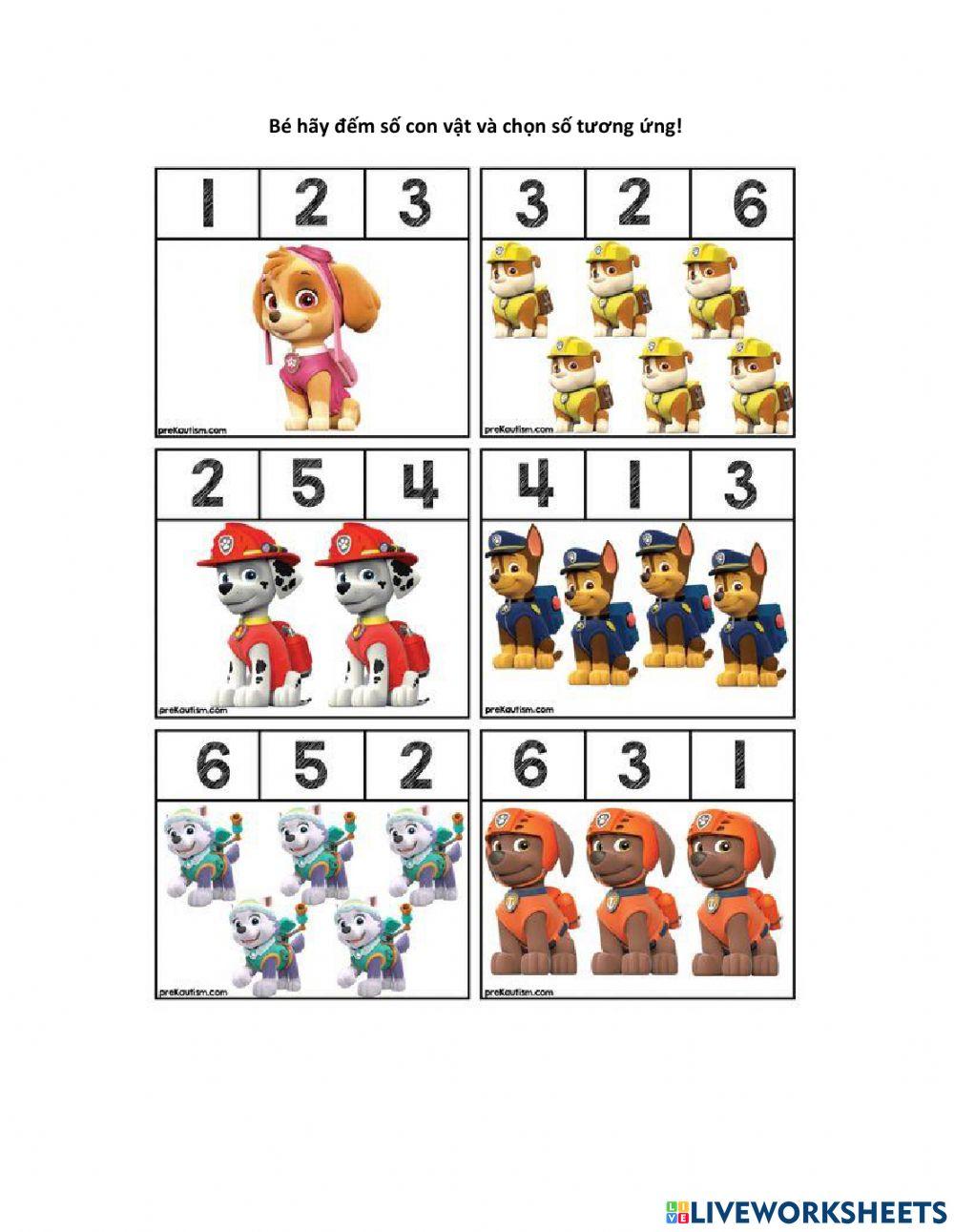 Chọn số tương ứng