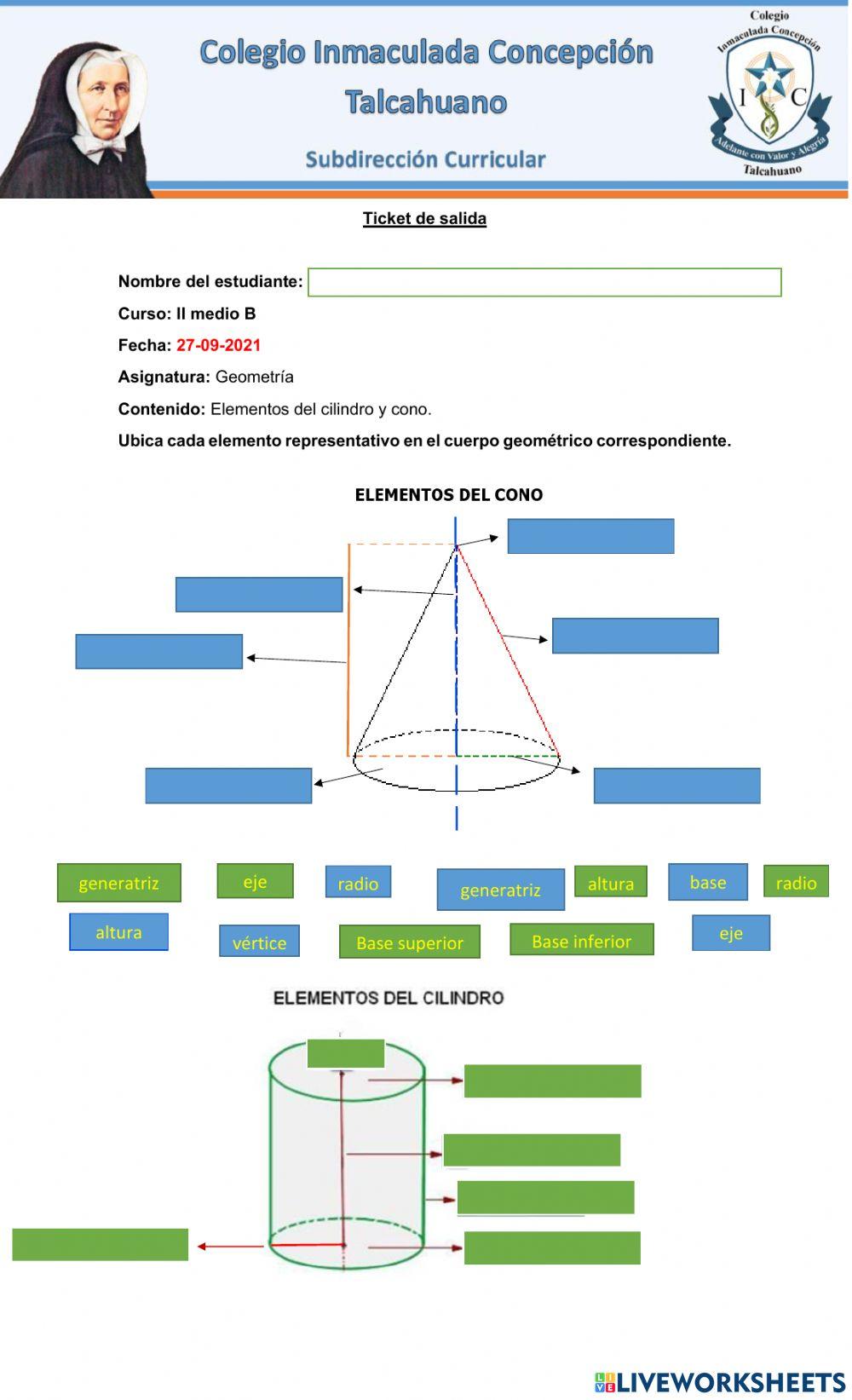 Ticket de salida Elementos Cono y Cilindro