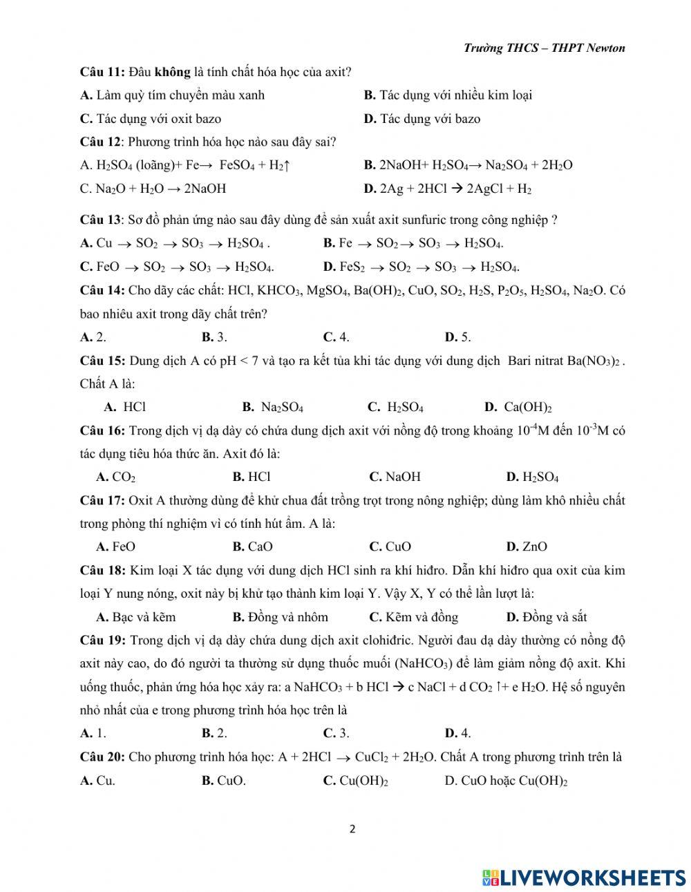 Hóa 9 - Ôn tập giữa kì 1