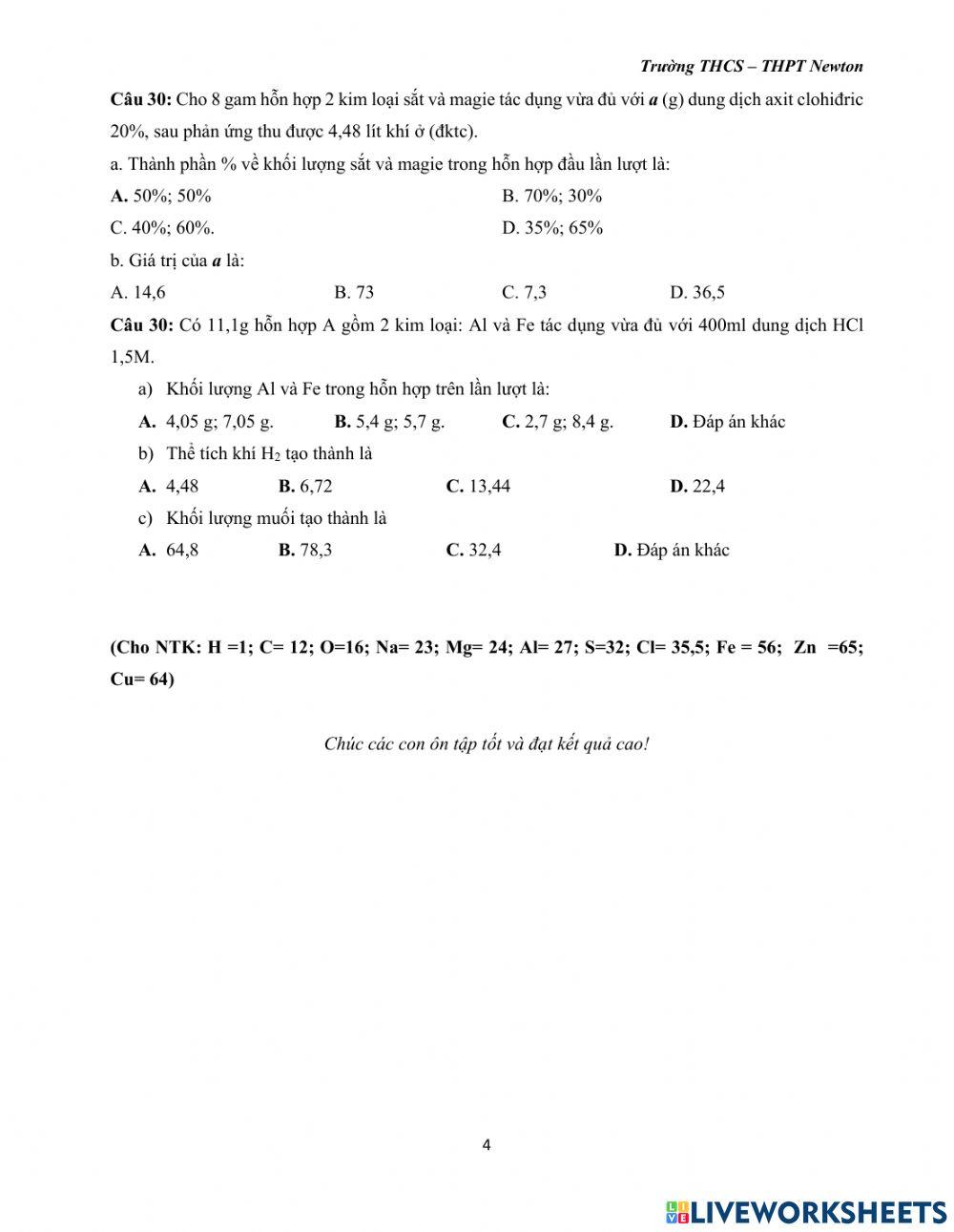 Hóa 9 - Ôn tập giữa kì 1