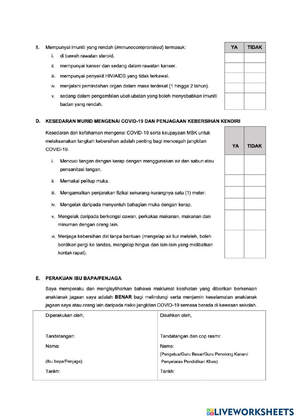 Borang Pengisytiharan Kesihatan MBK