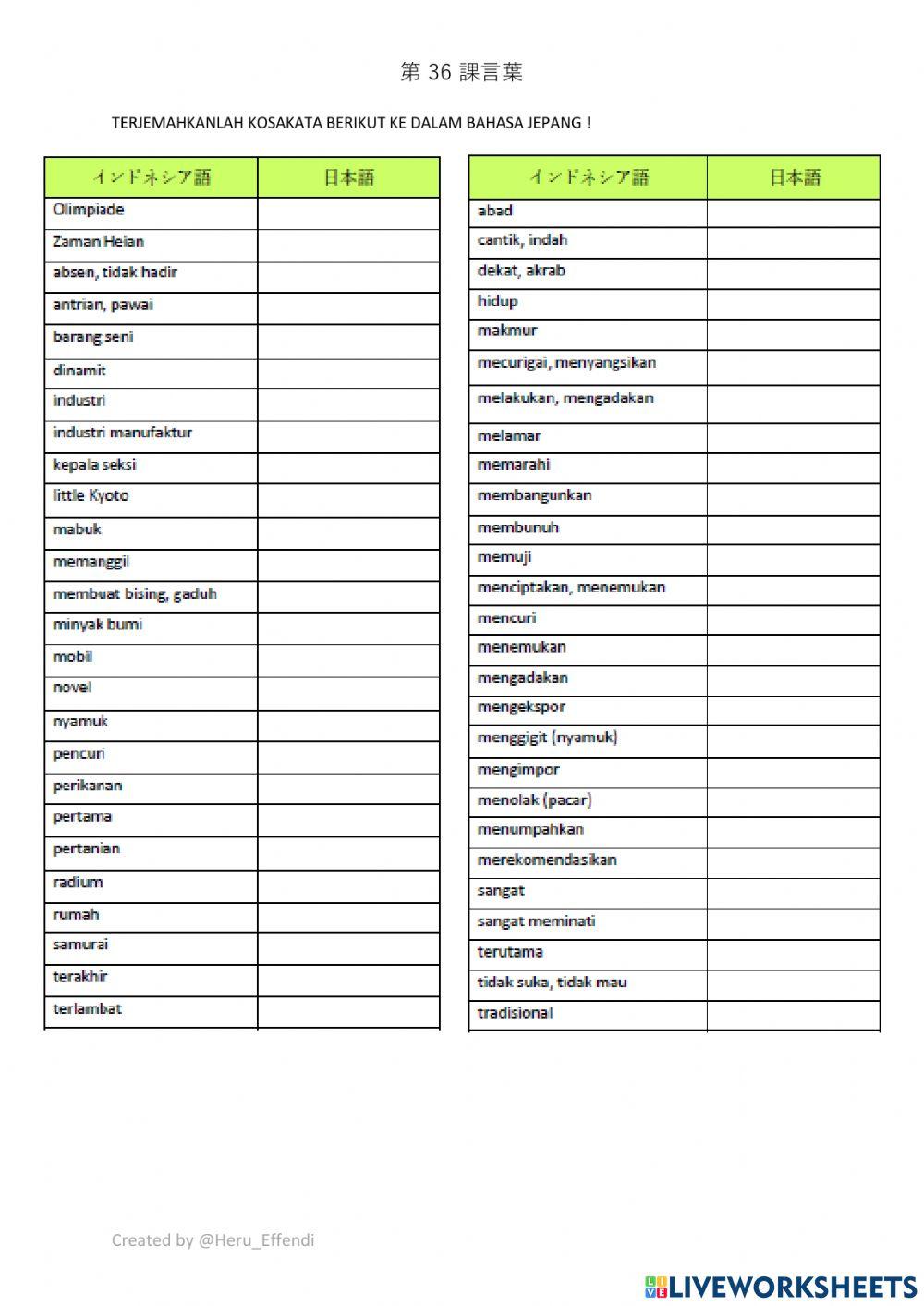 Kosakata daichi  bab 36