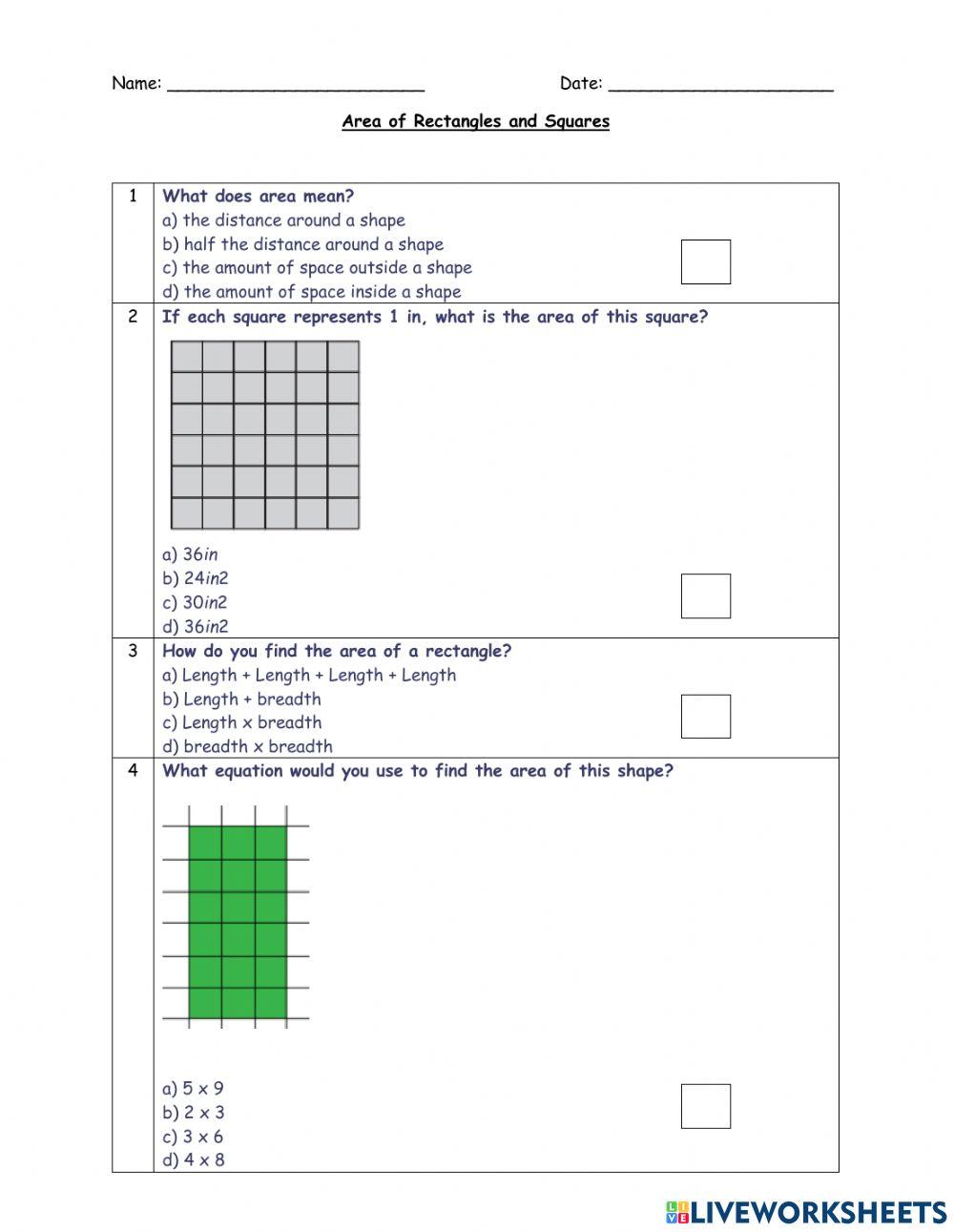 Area of Rectangles and Squares